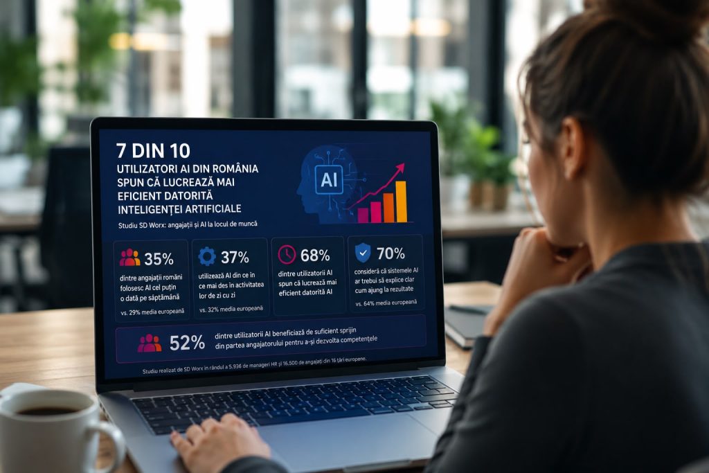 Șapte din zece utilizatori AI din România spun că lucrează mai eficient datorită inteligenței artificiale